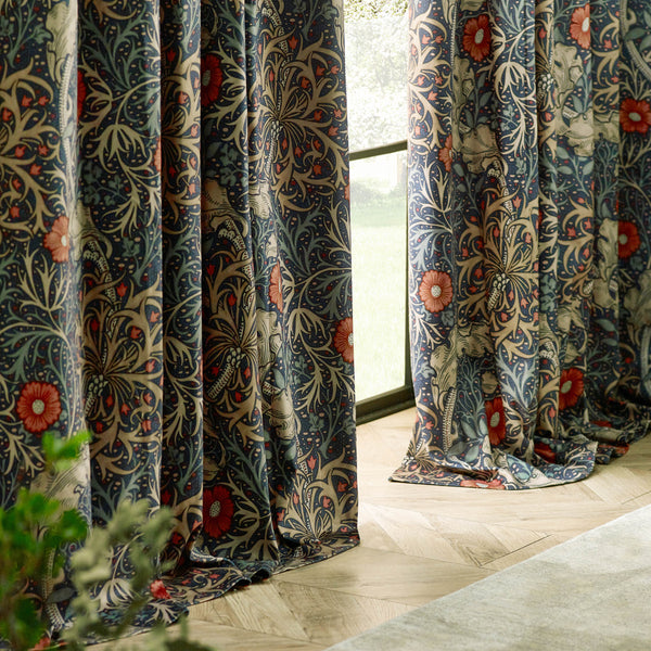 Seaweed 228x137 Pencil Pleat Curtains Indigo - view 6