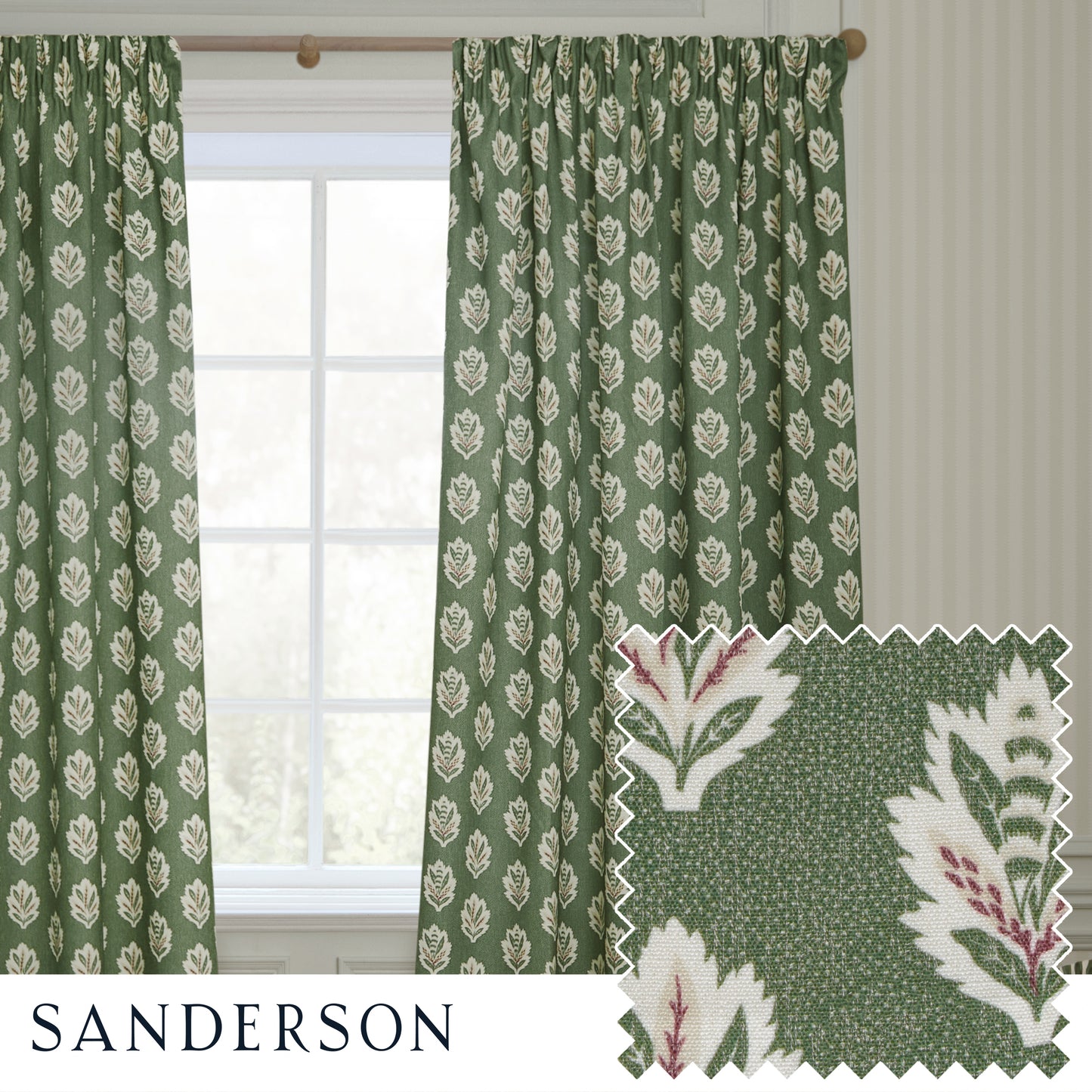 SESSILE LEAF 117X137 PENCIL PLEAT CURTAINS LEAF GREEN