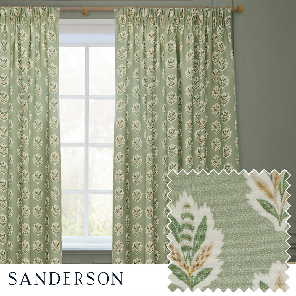 Sessile Leaf 117x137 Pencil Pleat Curtains Sage
