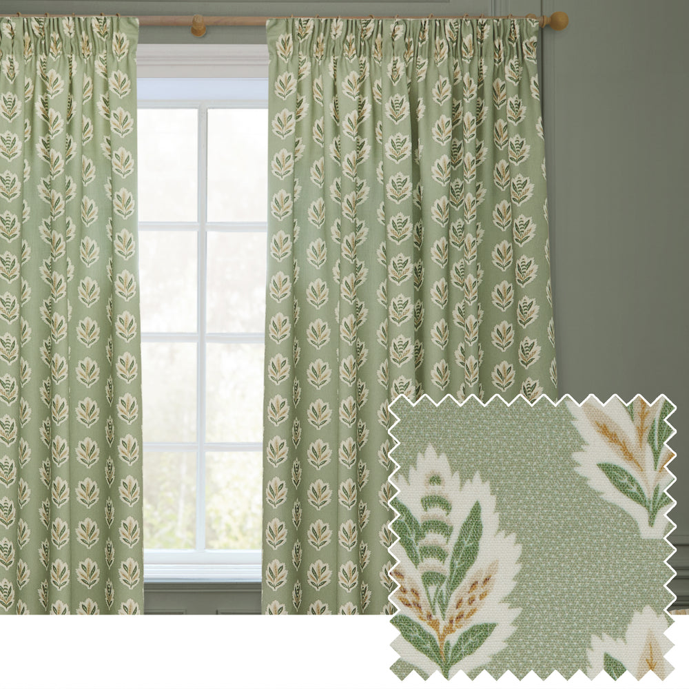 Sessile Leaf 167x137 Pencil Pleat Curtains Sage