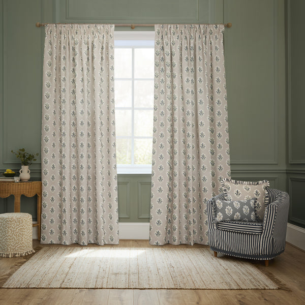 Sessile Leaf 167x228 Pencil Pleat Curtains Flax - view 3