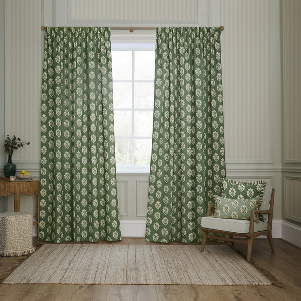 Sessile Leaf 167x228 Pencil Pleat Curtains Leaf Green - view 3