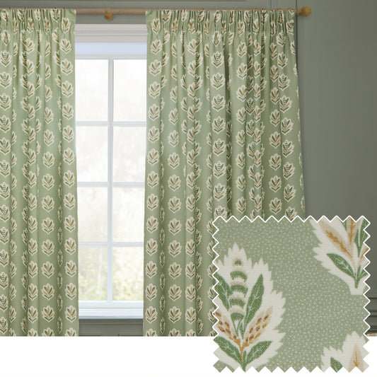 SESSILE LEAF 167X228 PENCIL PLEAT CURTAINS SAGE