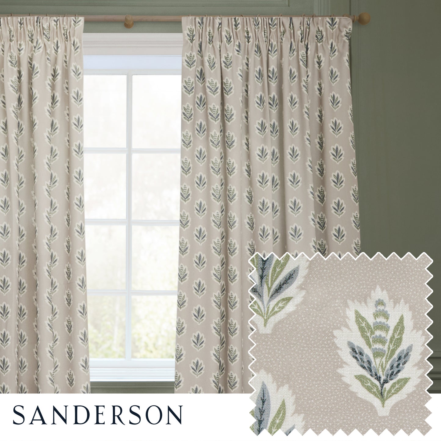 SESSILE LEAF 228X137 PENCIL PLEAT CURTAINS FLAX
