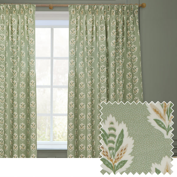 Sessile Leaf 228x137 Pencil Pleat Curtains Sage - view 2