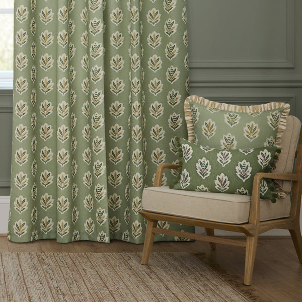 Sessile Leaf 228x137 Pencil Pleat Curtains Sage - view 5
