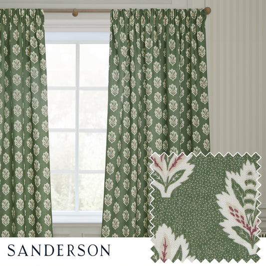 SESSILE LEAF 228X182 PENCIL PLEAT CURTAINS LEAF GREEN