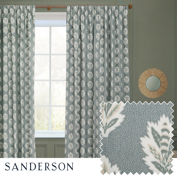 Sessile Leaf 228x228 Pencil Pleat Curtains Delph Blue - view 2