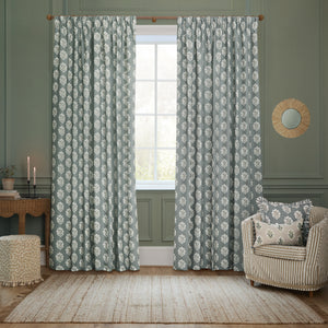 Sessile Leaf 228x228 Pencil Pleat Curtains Delph Blue - view 3