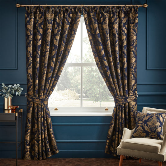 SHIRAZ CURTAIN 66X90 PENCIL PLEAT CURTAINS NAVY