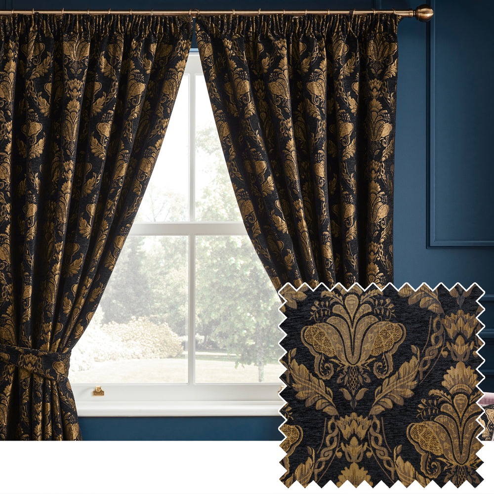 Shiraz Curtain 90x90 Pencil Pleat Curtains Black