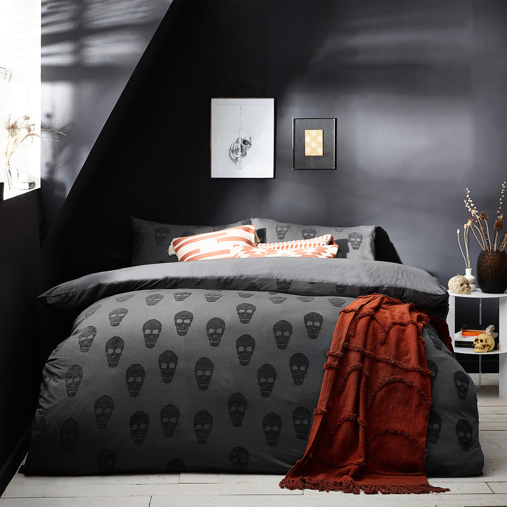 Skulls Tuft Single Duvet Set Charcoal