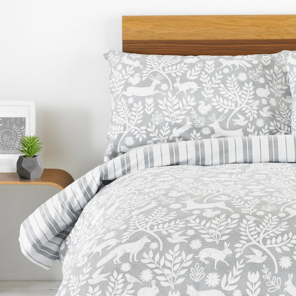 Skandi Woodland Super King Size Duvet Set Grey - Riva