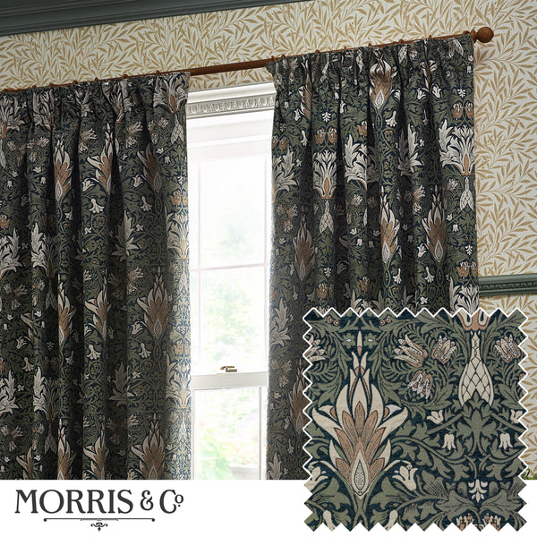 Snakeshead 167x182 Pencil Pleat Curtains Indigo & Leaf - view 2