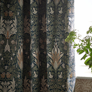 Snakeshead 167x182 Pencil Pleat Curtains Indigo & Leaf - view 4