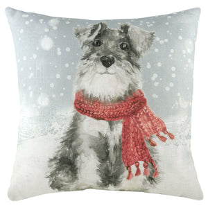 Snowy Dog with Scarf 43x43 Feather Filled Cushion