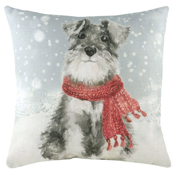 Snowy Dog with Scarf 43x43 Feather Filled Cushion