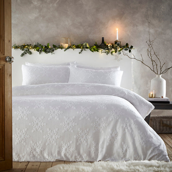 Snowflake Tufted King Size Duvet Set White - Riva