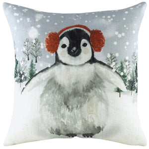 Snowy Penguin with Earmuffs 43x43 Feather Filled Cushion - view 2