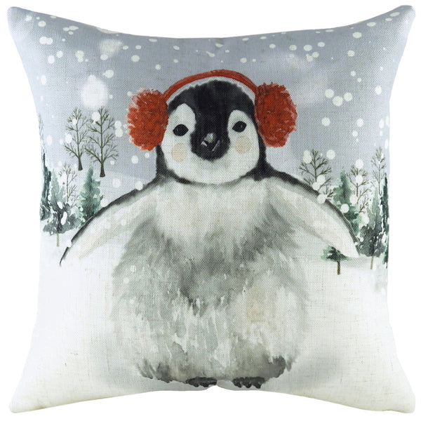 Snowy Penguin with Earmuffs 43x43 Feather Filled Cushion - view 2