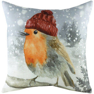 Snowy Robin with Hat 43x43 Feather Filled Cushion