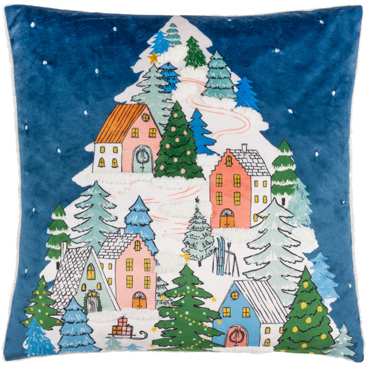 SNOWY VILLAGE TREE 45X45 FEATHER FILLED CUSHION MULTI