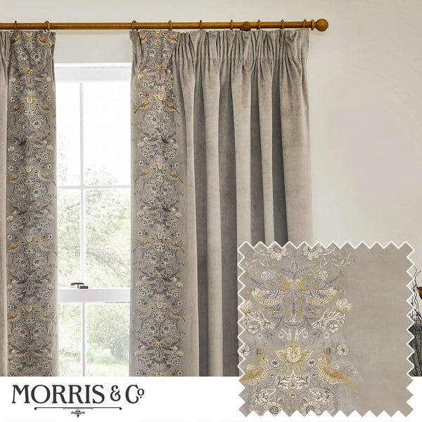 Strawberry Thief Embroidery 117x182 Pencil Pleat Curtains Biscuit - view 2