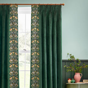 Strawberry Thief Embroidery 117x182 Pencil Pleat Curtains Forest Green - view 4