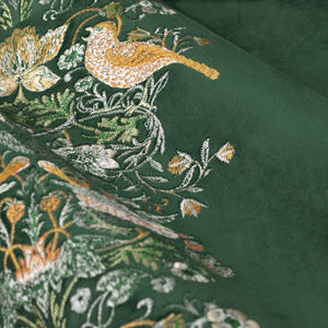 Strawberry Thief Embroidery 117x182 Pencil Pleat Curtains Forest Green - view 6
