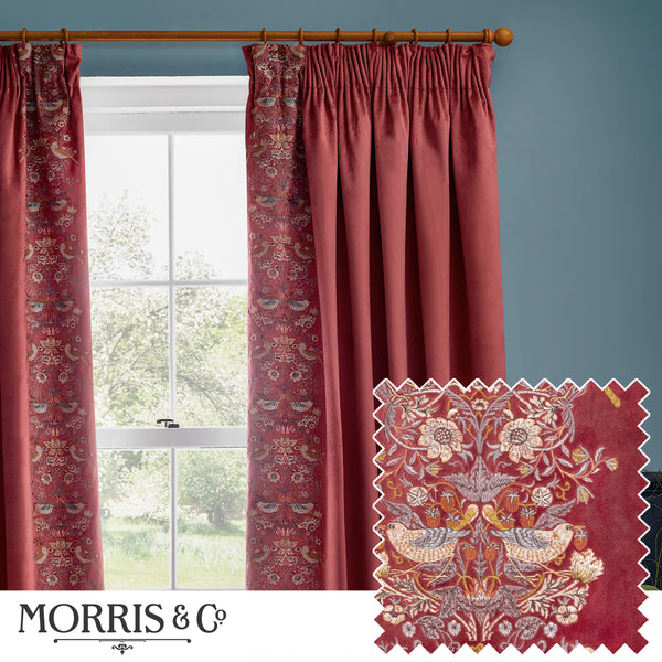 Strawberry Thief Embroidery 167x137 Pencil Pleat Curtains Berry - view 2
