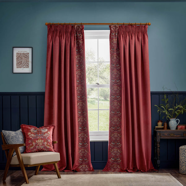 Strawberry Thief Embroidery 167x137 Pencil Pleat Curtains Berry - view 3