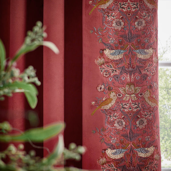 Strawberry Thief Embroidery 167x137 Pencil Pleat Curtains Berry - view 5