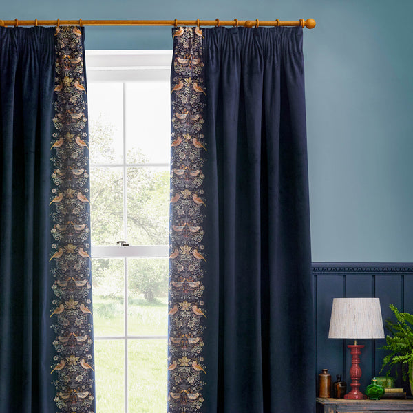 Strawberry Thief Embroidery 167x182 Pencil Pleat Curtains Indigo - view 4