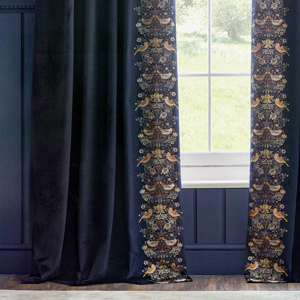 Strawberry Thief Embroidery 167x182 Pencil Pleat Curtains Indigo - view 6