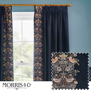 Strawberry Thief Embroidery 167x228 Pencil Pleat Curtains Indigo - view 2