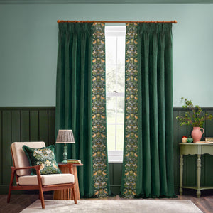 Strawberry Thief Embroidery 228x228 Pencil Pleat Curtains Forest Green - view 3
