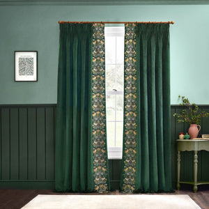 Strawberry Thief Embroidery 228x228 Pencil Pleat Curtains Forest Green - view 7