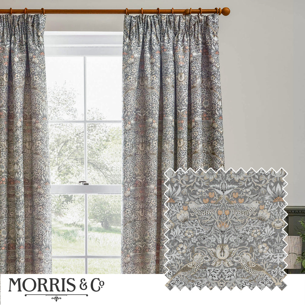 Strawberry Thief Jacquard 117x137 Pencil Pleat Curtains Biscuit - view 2