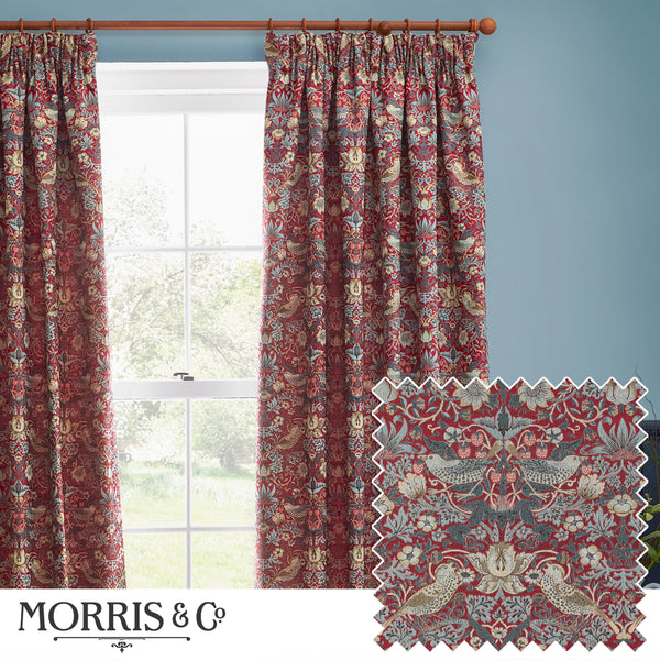 Strawberry Thief Jacquard 167x182 Pencil Pleat Curtains Berry - view 2