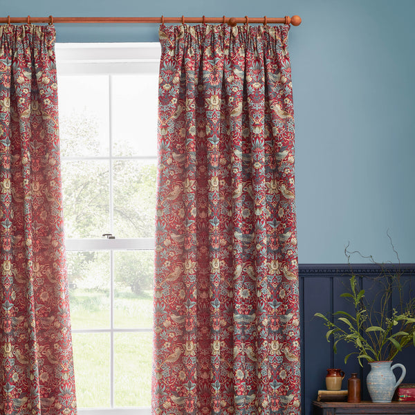 Strawberry Thief Jacquard 167x182 Pencil Pleat Curtains Berry - view 4