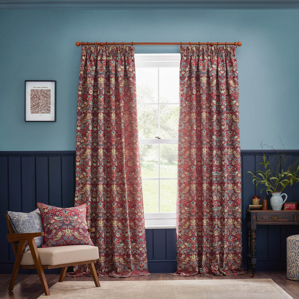 Strawberry Thief Jacquard 167x228 Pencil Pleat Curtains Berry - view 3