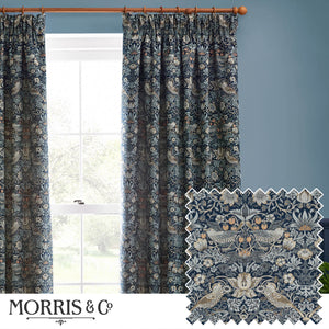 Strawberry Thief Jacquard 167x228 Pencil Pleat Curtains Indigo - view 2