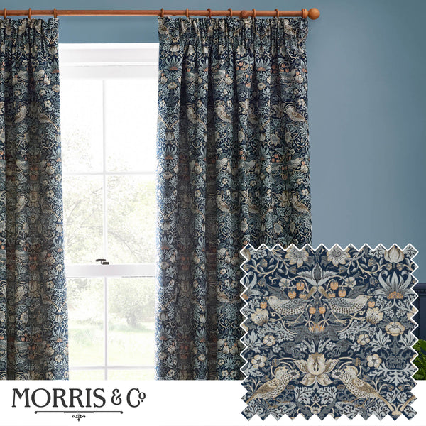 Strawberry Thief Jacquard 167x228 Pencil Pleat Curtains Indigo - view 2