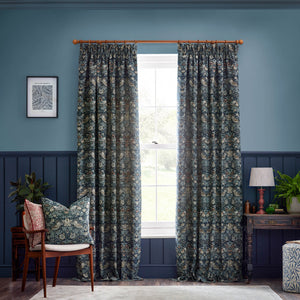 Strawberry Thief Jacquard 167x228 Pencil Pleat Curtains Indigo - view 3
