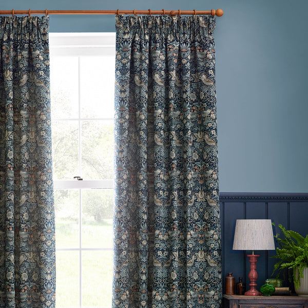 Strawberry Thief Jacquard 167x228 Pencil Pleat Curtains Indigo - view 4