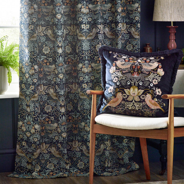 Strawberry Thief Jacquard 167x228 Pencil Pleat Curtains Indigo - view 5