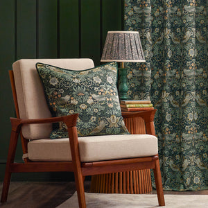 Strawberry Thief Jacquard 228x137 Pencil Pleat Curtains Forest Green - view 5