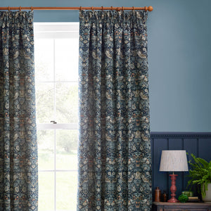 Strawberry Thief Jacquard 228x137 Pencil Pleat Curtains Indigo - view 4