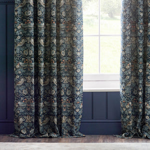 Strawberry Thief Jacquard 228x137 Pencil Pleat Curtains Indigo - view 6