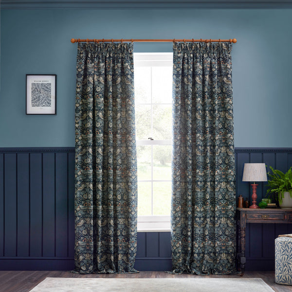 Strawberry Thief Jacquard 228x137 Pencil Pleat Curtains Indigo - view 8